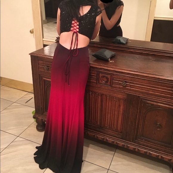 Red and Black Ombre Sequins Prom Gown Dress - Picture 4 of 6